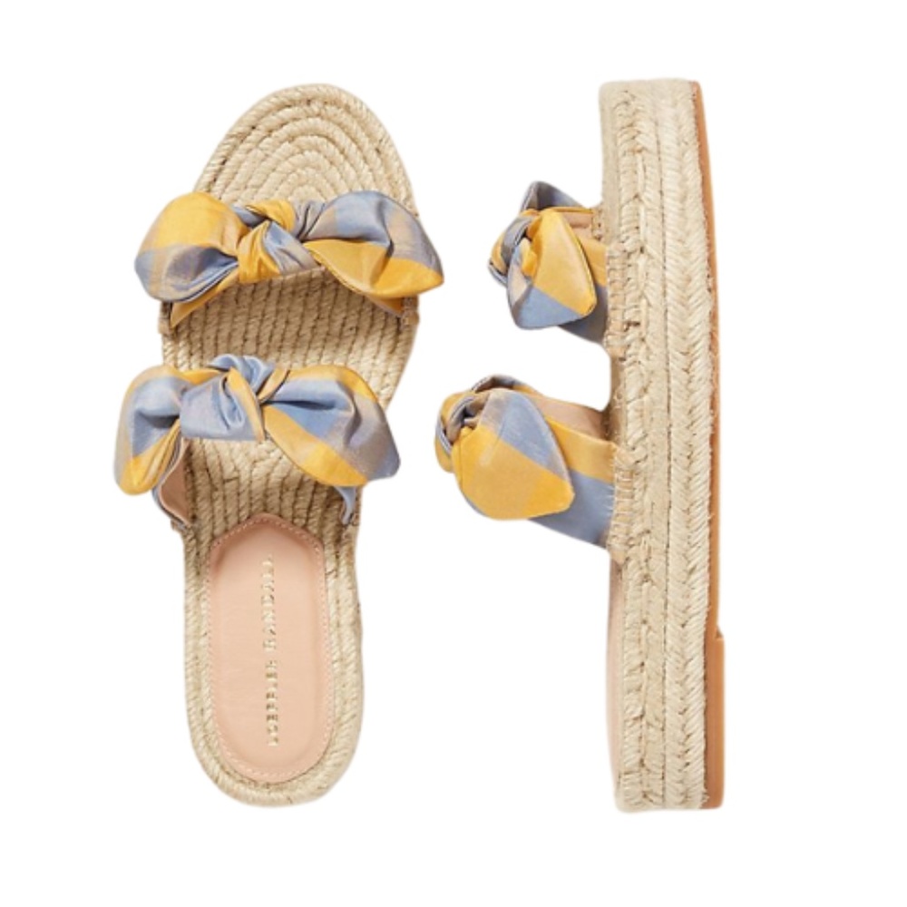 NEW LOEFFLER RANDALL Daisy Two Bow Espadrille Platform Sandal in Dandelion/Rain - Picture 1 of 7